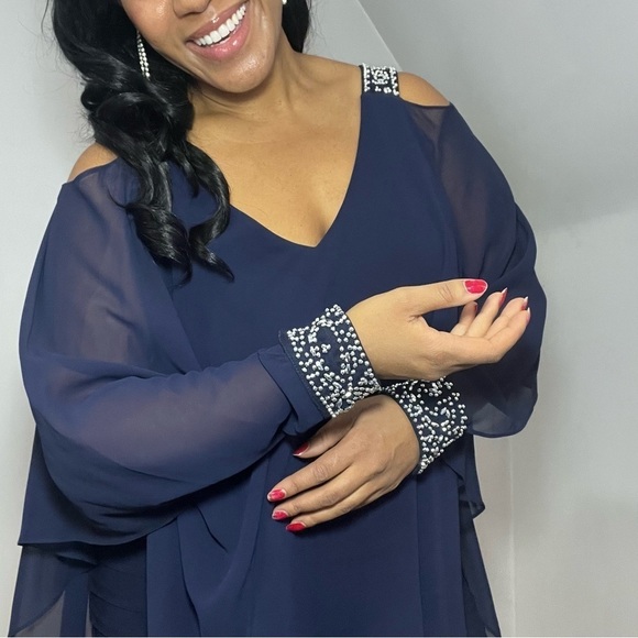 Vintage blue cocktail dress embellished midi formal gown evening wear new years - Picture 2 of 16